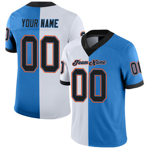 Custom Powder Blue Black-White Mesh Split Fashion Football Jersey