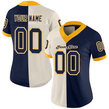 Load image into Gallery viewer, Custom Cream Navy-Gold Mesh Split Fashion Football Jersey
