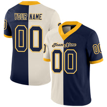 Load image into Gallery viewer, Custom Cream Navy-Gold Mesh Split Fashion Football Jersey
