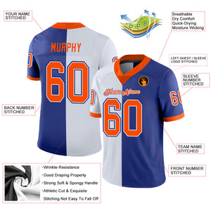 Custom Royal Orange-White Mesh Split Fashion Football Jersey