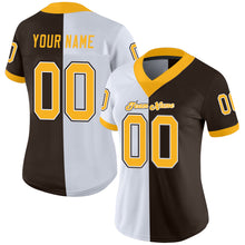 Load image into Gallery viewer, Custom Brown Gold-White Mesh Split Fashion Football Jersey

