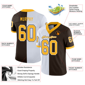 Custom Brown Gold-White Mesh Split Fashion Football Jersey