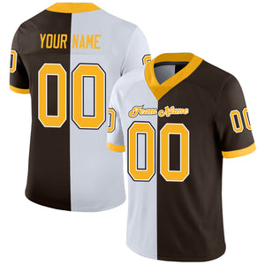 Custom Brown Gold-White Mesh Split Fashion Football Jersey