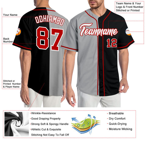 Custom Black Red-Gray Authentic Baseball Jersey Women's Size:S
