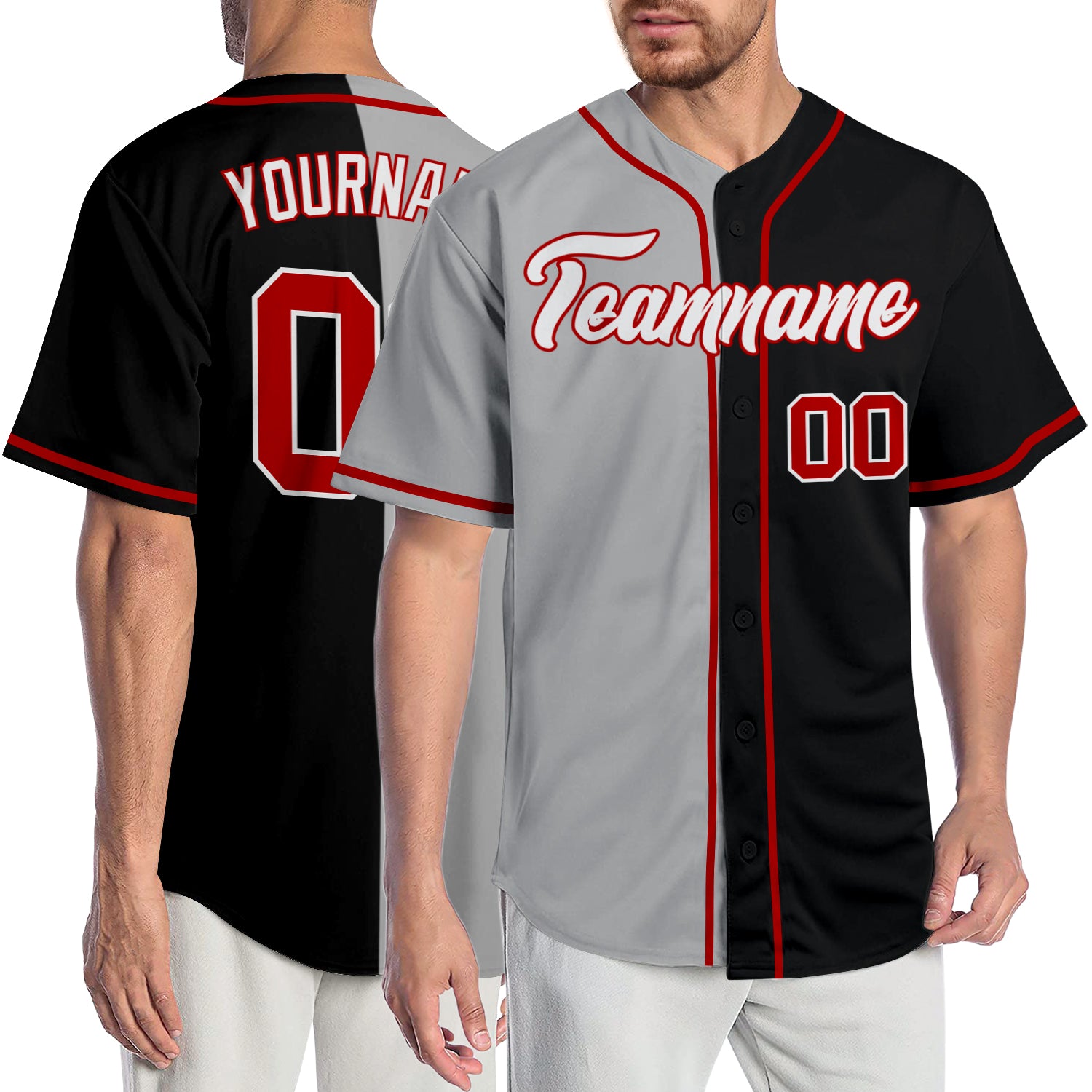 Custom Gray White-Red Authentic Fade Fashion Baseball Jersey