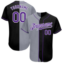 Load image into Gallery viewer, Custom Black Purple-Gray Authentic Split Fashion Baseball Jersey
