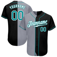 Load image into Gallery viewer, Custom Black Teal-Gray Authentic Split Fashion Baseball Jersey
