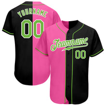 Load image into Gallery viewer, Custom Black Neon Green-Pink Authentic Split Fashion Baseball Jersey
