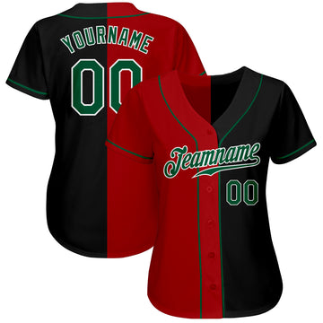 Custom Black Kelly Green-Red Authentic Split Fashion Baseball Jersey