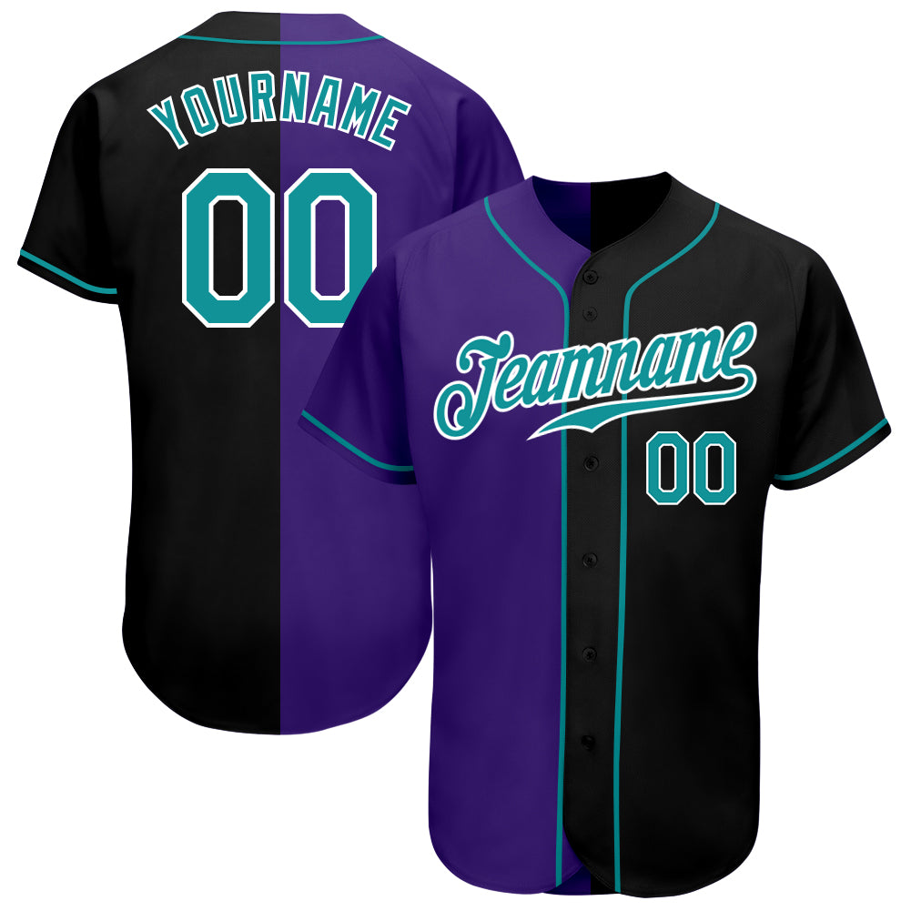 Custom Black Teal-Purple Authentic Split Fashion Baseball Jersey