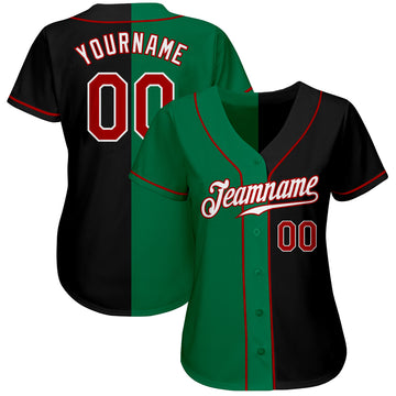 Custom Black Red-Kelly Green Authentic Split Fashion Baseball Jersey