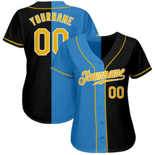 Load image into Gallery viewer, Custom Black Gold-Powder Blue Authentic Split Fashion Baseball Jersey
