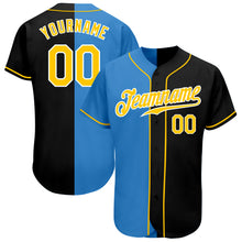 Load image into Gallery viewer, Custom Black Gold-Powder Blue Authentic Split Fashion Baseball Jersey

