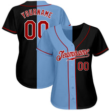 Load image into Gallery viewer, Custom Black Red-Light Blue Authentic Split Fashion Baseball Jersey
