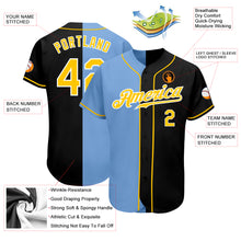 Load image into Gallery viewer, Custom Black Gold-Light Blue Authentic Split Fashion Baseball Jersey
