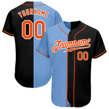 Load image into Gallery viewer, Custom Black Orange-Light Blue Authentic Split Fashion Baseball Jersey
