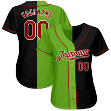 Load image into Gallery viewer, Custom Black Red-Neon Green Authentic Split Fashion Baseball Jersey
