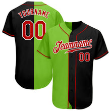 Load image into Gallery viewer, Custom Black Red-Neon Green Authentic Split Fashion Baseball Jersey
