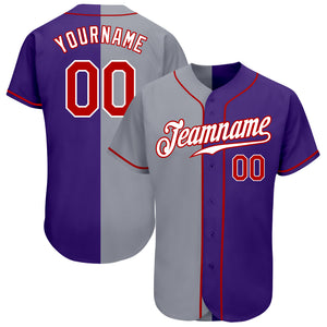 Custom Purple Red-Gray Authentic Split Fashion Baseball Jersey