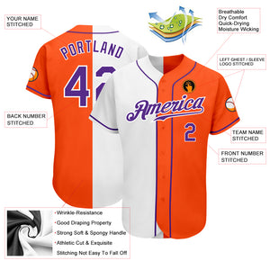 Custom Orange Purple-White Authentic Split Fashion Baseball Jersey