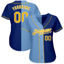 Load image into Gallery viewer, Custom Royal Gold-Light Blue Authentic Split Fashion Baseball Jersey
