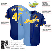 Load image into Gallery viewer, Custom Royal Gold-Light Blue Authentic Split Fashion Baseball Jersey
