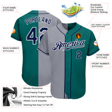 Load image into Gallery viewer, Custom Teal Navy-Gray Authentic Split Fashion Baseball Jersey

