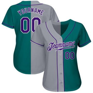 Custom Teal Purple-Gray Authentic Split Fashion Baseball Jersey