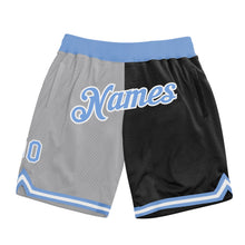 Load image into Gallery viewer, Custom Gray Light Blue-Black Authentic Throwback Split Fashion Basketball Shorts

