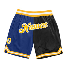 Load image into Gallery viewer, Custom Royal Gold-Black Authentic Throwback Split Fashion Basketball Shorts
