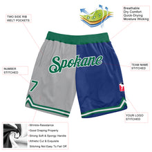Load image into Gallery viewer, Custom Gray Kelly Green-Royal Authentic Throwback Split Fashion Basketball Shorts
