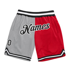 Load image into Gallery viewer, Custom Gray Black-Red Authentic Throwback Split Fashion Basketball Shorts
