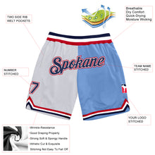Load image into Gallery viewer, Custom White Navy-Light Blue Authentic Throwback Split Fashion Basketball Shorts
