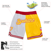 Load image into Gallery viewer, Custom White Gold-Red Authentic Throwback Split Fashion Basketball Shorts
