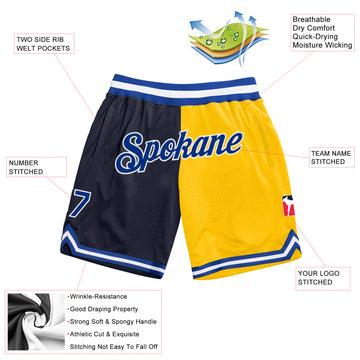 Custom Navy Royal-Gold Authentic Throwback Split Fashion Basketball Shorts