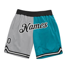 Load image into Gallery viewer, Custom Gray Black-Teal Authentic Throwback Split Fashion Basketball Shorts
