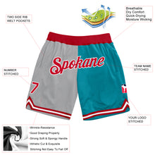 Load image into Gallery viewer, Custom Gray Red-Teal Authentic Throwback Split Fashion Basketball Shorts
