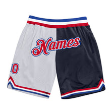 Load image into Gallery viewer, Custom White Red-Navy Authentic Throwback Split Fashion Basketball Shorts
