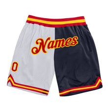 Load image into Gallery viewer, Custom White Red-Navy Authentic Throwback Split Fashion Basketball Shorts
