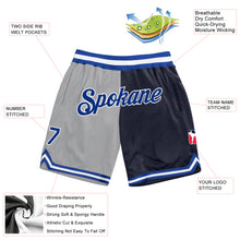Load image into Gallery viewer, Custom Gray Royal-Navy Authentic Throwback Split Fashion Basketball Shorts
