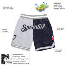 Load image into Gallery viewer, Custom White Navy-Gray Authentic Throwback Split Fashion Basketball Shorts
