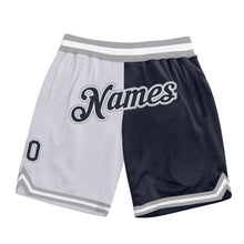 Load image into Gallery viewer, Custom White Navy-Gray Authentic Throwback Split Fashion Basketball Shorts
