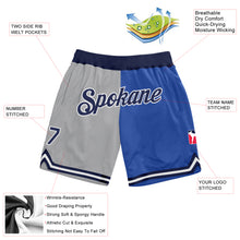 Load image into Gallery viewer, Custom Gray Navy-Blue Authentic Throwback Split Fashion Basketball Shorts
