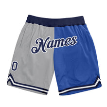 Load image into Gallery viewer, Custom Gray Navy-Blue Authentic Throwback Split Fashion Basketball Shorts
