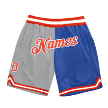 Load image into Gallery viewer, Custom Gray Orange-Blue Authentic Throwback Split Fashion Basketball Shorts
