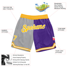 Load image into Gallery viewer, Custom Gray Gold-Purple Authentic Throwback Split Fashion Basketball Shorts
