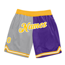 Load image into Gallery viewer, Custom Gray Gold-Purple Authentic Throwback Split Fashion Basketball Shorts
