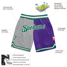 Load image into Gallery viewer, Custom Gray Kelly Green-Purple Authentic Throwback Split Fashion Basketball Shorts
