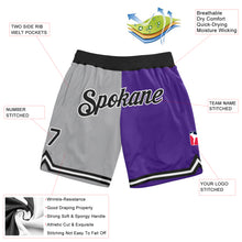 Load image into Gallery viewer, Custom Gray Black-Purple Authentic Throwback Split Fashion Basketball Shorts
