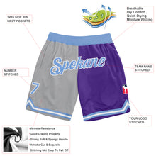 Load image into Gallery viewer, Custom Gray Light Blue-Purple Authentic Throwback Split Fashion Basketball Shorts
